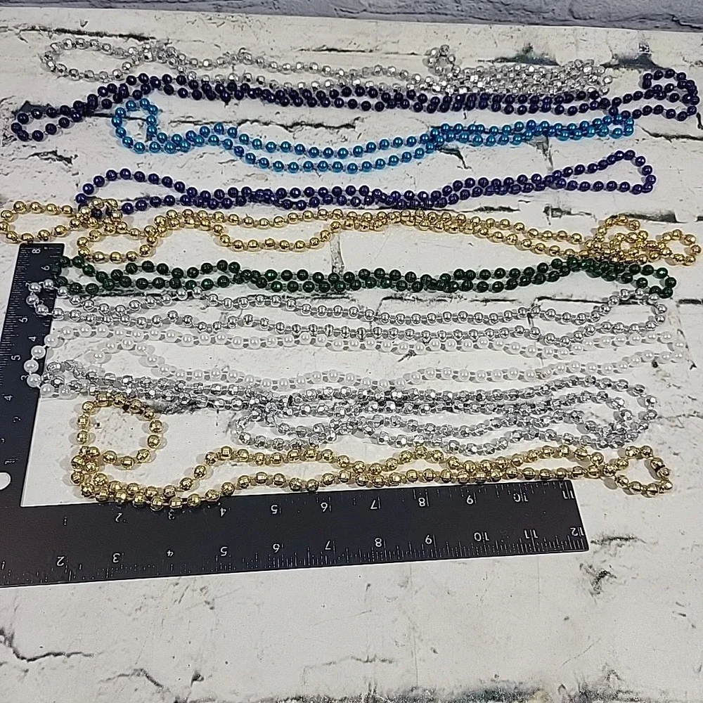 Mardi Gras Style Beads Multicolor Metallic Party Decor Costume Necklaces Lot